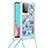 Coque Silicone Housse Etui Gel Bling-Bling avec Laniere Strap S02 pour Samsung Galaxy A52 4G Bleu Ciel