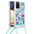 Coque Silicone Housse Etui Gel Bling-Bling avec Laniere Strap S02 pour Samsung Galaxy F02S SM-E025F Bleu Ciel