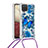 Coque Silicone Housse Etui Gel Bling-Bling avec Laniere Strap S02 pour Samsung Galaxy F12 Bleu