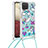 Coque Silicone Housse Etui Gel Bling-Bling avec Laniere Strap S02 pour Samsung Galaxy F12 Bleu Ciel