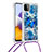 Coque Silicone Housse Etui Gel Bling-Bling avec Laniere Strap S02 pour Samsung Galaxy F42 5G Bleu