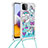 Coque Silicone Housse Etui Gel Bling-Bling avec Laniere Strap S02 pour Samsung Galaxy F42 5G Bleu Ciel