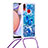 Coque Silicone Housse Etui Gel Bling-Bling avec Laniere Strap S02 pour Samsung Galaxy M01s Bleu