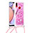 Coque Silicone Housse Etui Gel Bling-Bling avec Laniere Strap S02 pour Samsung Galaxy M01s Rose Rouge