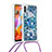 Coque Silicone Housse Etui Gel Bling-Bling avec Laniere Strap S02 pour Samsung Galaxy M11 Bleu