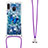 Coque Silicone Housse Etui Gel Bling-Bling avec Laniere Strap S02 pour Samsung Galaxy M20 Bleu