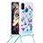 Coque Silicone Housse Etui Gel Bling-Bling avec Laniere Strap S02 pour Samsung Galaxy M21 Bleu Ciel