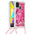 Coque Silicone Housse Etui Gel Bling-Bling avec Laniere Strap S02 pour Samsung Galaxy M21s Rose Rouge