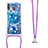 Coque Silicone Housse Etui Gel Bling-Bling avec Laniere Strap S02 pour Samsung Galaxy M30 Bleu