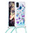Coque Silicone Housse Etui Gel Bling-Bling avec Laniere Strap S02 pour Samsung Galaxy M30s Bleu Ciel