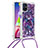 Coque Silicone Housse Etui Gel Bling-Bling avec Laniere Strap S02 pour Samsung Galaxy M51 Violet