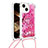 Coque Silicone Housse Etui Gel Bling-Bling avec Laniere Strap S03 pour Apple iPhone 14 Plus Rose Rouge