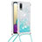 Coque Silicone Housse Etui Gel Bling-Bling avec Laniere Strap S03 pour Samsung Galaxy A02 Bleu Ciel