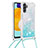 Coque Silicone Housse Etui Gel Bling-Bling avec Laniere Strap S03 pour Samsung Galaxy A04s Bleu Ciel