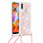 Coque Silicone Housse Etui Gel Bling-Bling avec Laniere Strap S03 pour Samsung Galaxy A11 Rose