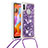 Coque Silicone Housse Etui Gel Bling-Bling avec Laniere Strap S03 pour Samsung Galaxy A11 Violet