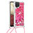 Coque Silicone Housse Etui Gel Bling-Bling avec Laniere Strap S03 pour Samsung Galaxy A12 5G Rose Rouge