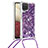 Coque Silicone Housse Etui Gel Bling-Bling avec Laniere Strap S03 pour Samsung Galaxy A12 5G Violet