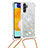 Coque Silicone Housse Etui Gel Bling-Bling avec Laniere Strap S03 pour Samsung Galaxy A13 5G Argent