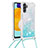 Coque Silicone Housse Etui Gel Bling-Bling avec Laniere Strap S03 pour Samsung Galaxy A13 5G Bleu Ciel