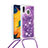 Coque Silicone Housse Etui Gel Bling-Bling avec Laniere Strap S03 pour Samsung Galaxy A20 Violet