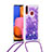 Coque Silicone Housse Etui Gel Bling-Bling avec Laniere Strap S03 pour Samsung Galaxy A20s Violet