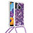 Coque Silicone Housse Etui Gel Bling-Bling avec Laniere Strap S03 pour Samsung Galaxy A21 Violet