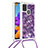 Coque Silicone Housse Etui Gel Bling-Bling avec Laniere Strap S03 pour Samsung Galaxy A21s Violet