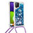 Coque Silicone Housse Etui Gel Bling-Bling avec Laniere Strap S03 pour Samsung Galaxy A22 4G Bleu