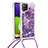 Coque Silicone Housse Etui Gel Bling-Bling avec Laniere Strap S03 pour Samsung Galaxy A22 4G Violet