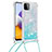 Coque Silicone Housse Etui Gel Bling-Bling avec Laniere Strap S03 pour Samsung Galaxy A22 5G Bleu Ciel