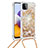 Coque Silicone Housse Etui Gel Bling-Bling avec Laniere Strap S03 pour Samsung Galaxy A22 5G Or