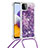 Coque Silicone Housse Etui Gel Bling-Bling avec Laniere Strap S03 pour Samsung Galaxy A22 5G Violet