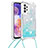 Coque Silicone Housse Etui Gel Bling-Bling avec Laniere Strap S03 pour Samsung Galaxy A23 4G Bleu Ciel