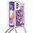 Coque Silicone Housse Etui Gel Bling-Bling avec Laniere Strap S03 pour Samsung Galaxy A23 4G Violet