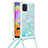 Coque Silicone Housse Etui Gel Bling-Bling avec Laniere Strap S03 pour Samsung Galaxy A31 Bleu Ciel