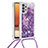 Coque Silicone Housse Etui Gel Bling-Bling avec Laniere Strap S03 pour Samsung Galaxy A32 5G Violet