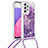 Coque Silicone Housse Etui Gel Bling-Bling avec Laniere Strap S03 pour Samsung Galaxy A33 5G Violet