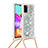 Coque Silicone Housse Etui Gel Bling-Bling avec Laniere Strap S03 pour Samsung Galaxy A41 Argent