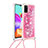 Coque Silicone Housse Etui Gel Bling-Bling avec Laniere Strap S03 pour Samsung Galaxy A41 Petit