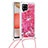 Coque Silicone Housse Etui Gel Bling-Bling avec Laniere Strap S03 pour Samsung Galaxy A42 5G Rose Rouge