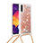 Coque Silicone Housse Etui Gel Bling-Bling avec Laniere Strap S03 pour Samsung Galaxy A50 Or