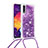 Coque Silicone Housse Etui Gel Bling-Bling avec Laniere Strap S03 pour Samsung Galaxy A50 Violet