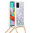 Coque Silicone Housse Etui Gel Bling-Bling avec Laniere Strap S03 pour Samsung Galaxy A51 4G Argent