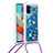 Coque Silicone Housse Etui Gel Bling-Bling avec Laniere Strap S03 pour Samsung Galaxy A51 4G Bleu