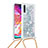 Coque Silicone Housse Etui Gel Bling-Bling avec Laniere Strap S03 pour Samsung Galaxy A70S Argent