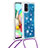 Coque Silicone Housse Etui Gel Bling-Bling avec Laniere Strap S03 pour Samsung Galaxy A71 4G A715 Bleu