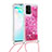 Coque Silicone Housse Etui Gel Bling-Bling avec Laniere Strap S03 pour Samsung Galaxy A91 Rose Rouge