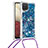 Coque Silicone Housse Etui Gel Bling-Bling avec Laniere Strap S03 pour Samsung Galaxy F12 Bleu