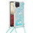 Coque Silicone Housse Etui Gel Bling-Bling avec Laniere Strap S03 pour Samsung Galaxy F12 Bleu Ciel